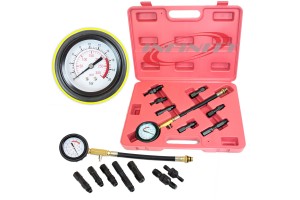 7PCS PETROL AUTO ENGINE COMPRESSION TESTER KIT ADAPTIVE W/ 300PSI GAUGE CP103414